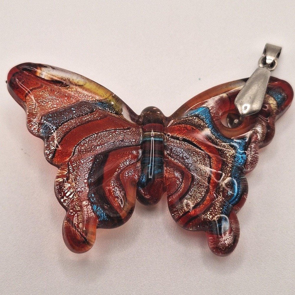 Lampwork art glass butterfly hand crafted Murano glass shimmering metallic